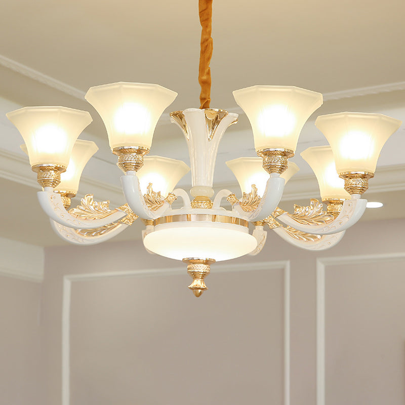 Traditional Morning Glory Chandelier 6/8/12 Lights Opal Frosted Glass Lamp in White - Rebooters