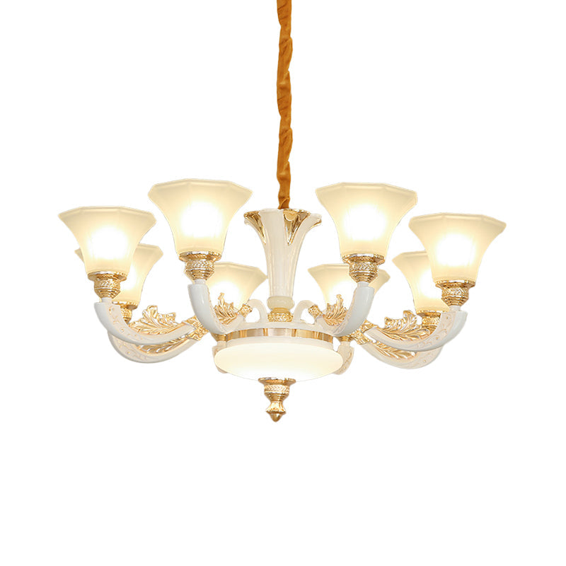 Traditional Morning Glory Chandelier 6/8/12 Lights Opal Frosted Glass Lamp in White - Rebooters