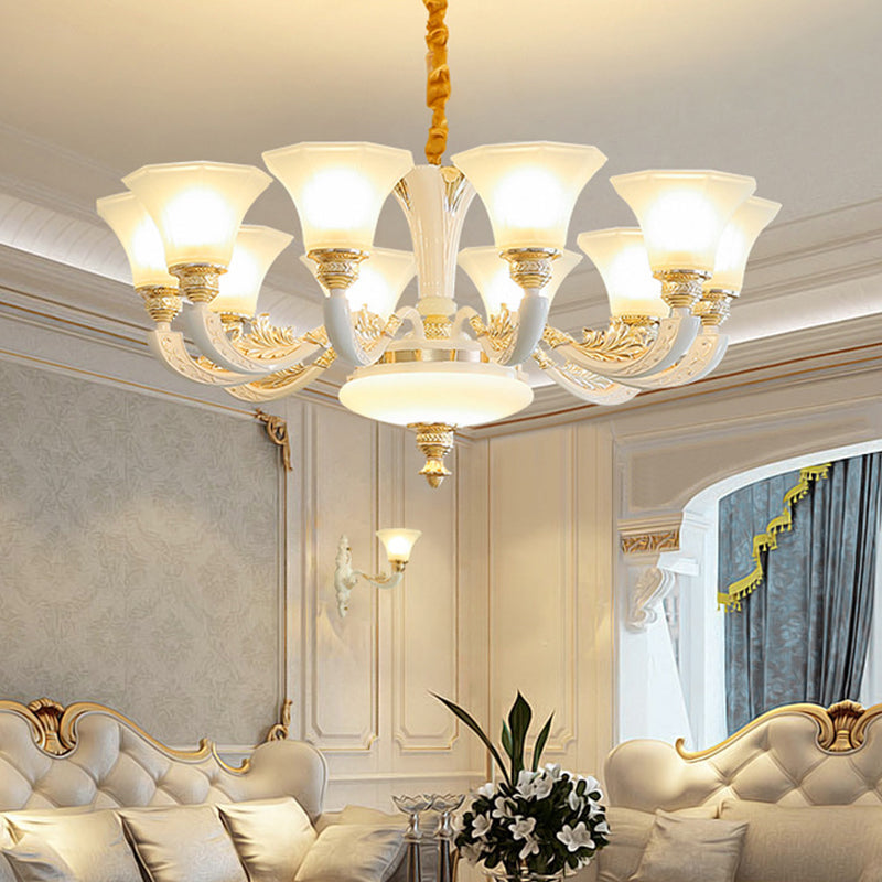 Traditional Morning Glory Chandelier 6/8/12 Lights Opal Frosted Glass Lamp in White - Rebooters