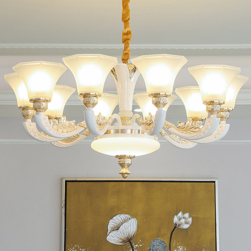 Traditional Morning Glory Chandelier 6/8/12 Lights Opal Frosted Glass Lamp in White - Rebooters