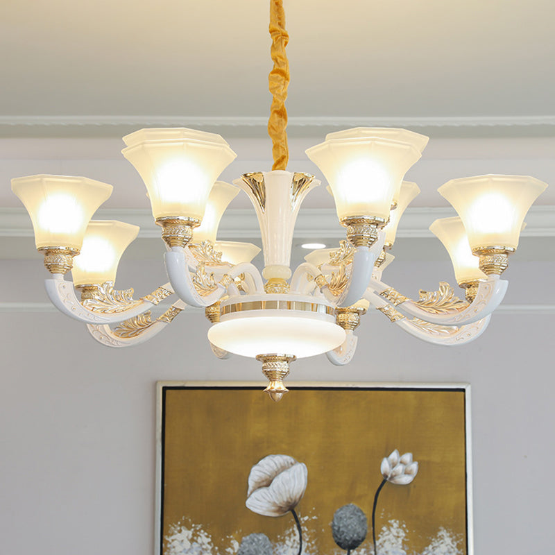 Traditional Morning Glory Chandelier 6/8/12 Lights Opal Frosted Glass Lamp in White - Rebooters
