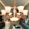 6-Light Bell Up Chandelier Lamp Vintage Brass Cream Glass - Rebooters