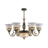 9 Bulbs Opal Frosted Glass Pendant Lamp Retro Bronze Chandelier - Rebooters