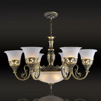 9 Bulbs Opal Frosted Glass Pendant Lamp Retro Bronze Chandelier - Rebooters