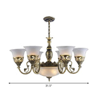 9 Bulbs Opal Frosted Glass Pendant Lamp Retro Bronze Chandelier - Rebooters