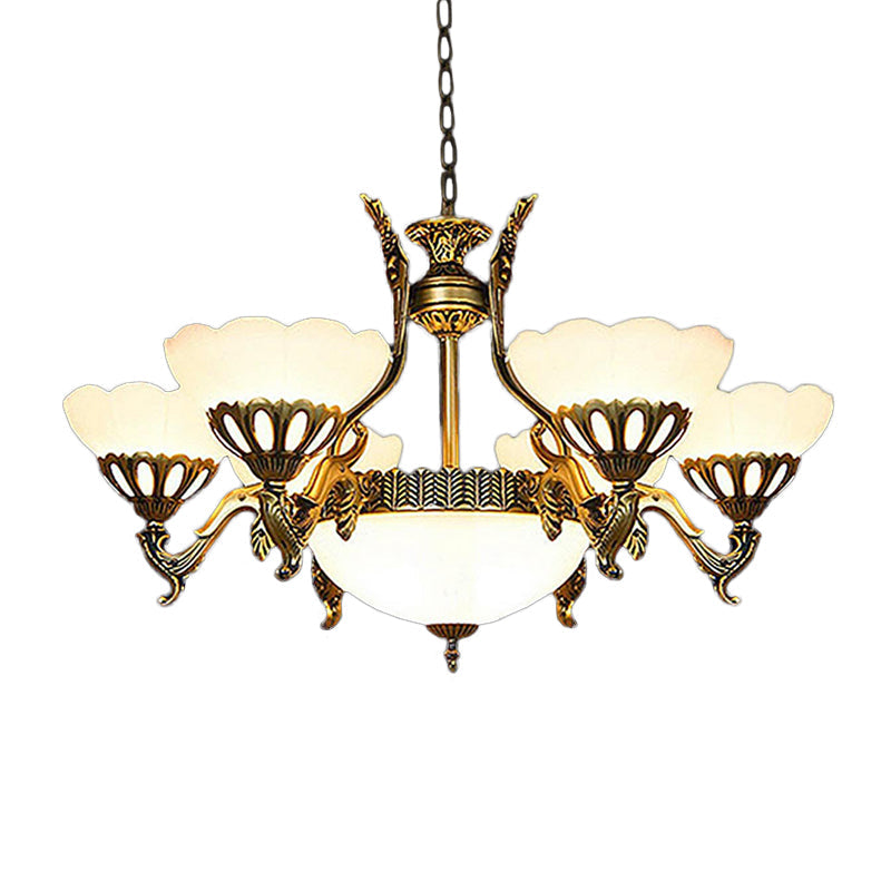Scalloped Living Room Ceiling Pendant White Glass Chandelier - Rebooters