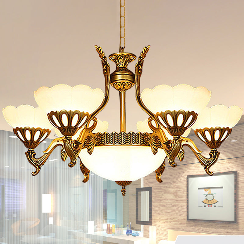 Scalloped Living Room Ceiling Pendant White Glass Chandelier - Rebooters
