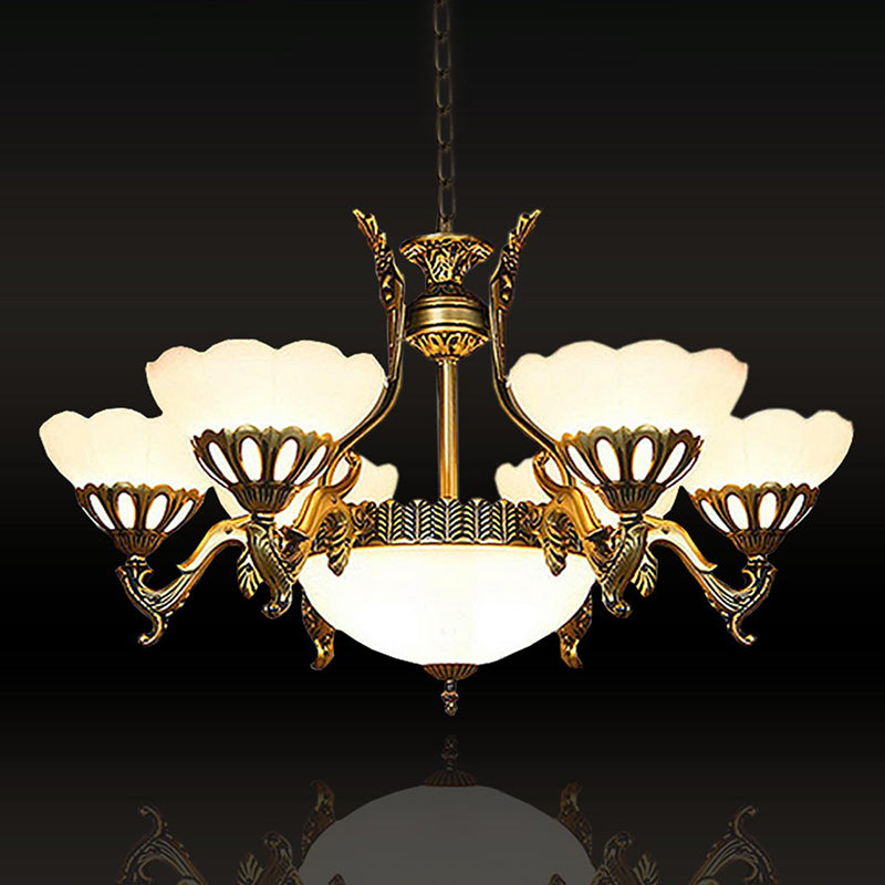 Scalloped Living Room Ceiling Pendant White Glass Chandelier - Rebooters