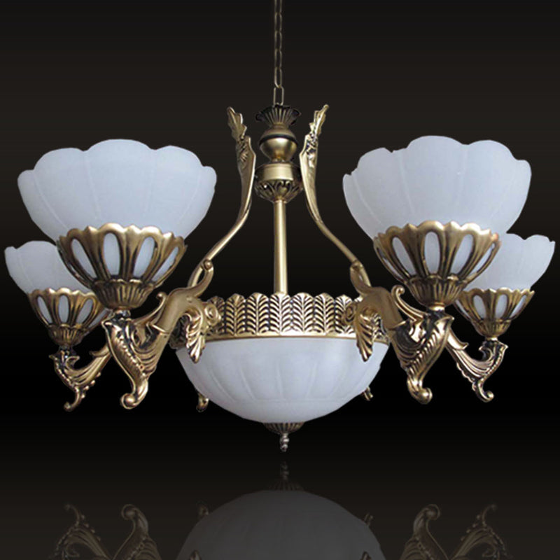 Scalloped Living Room Ceiling Pendant White Glass Chandelier - Rebooters