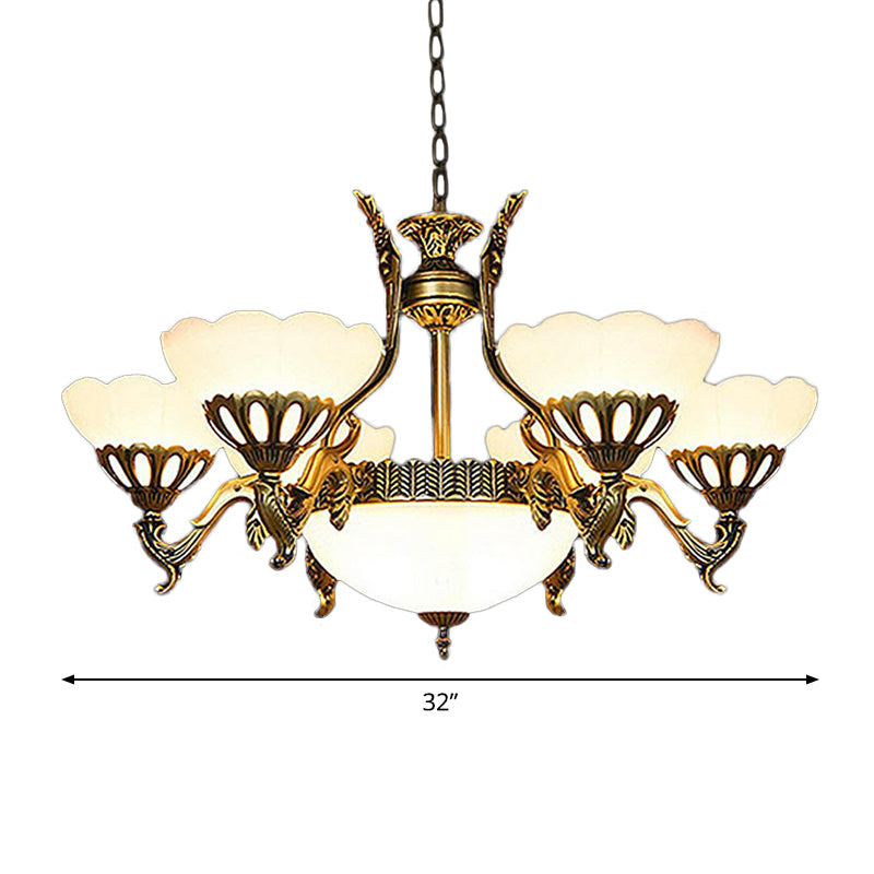 Scalloped Living Room Ceiling Pendant White Glass Chandelier - Rebooters