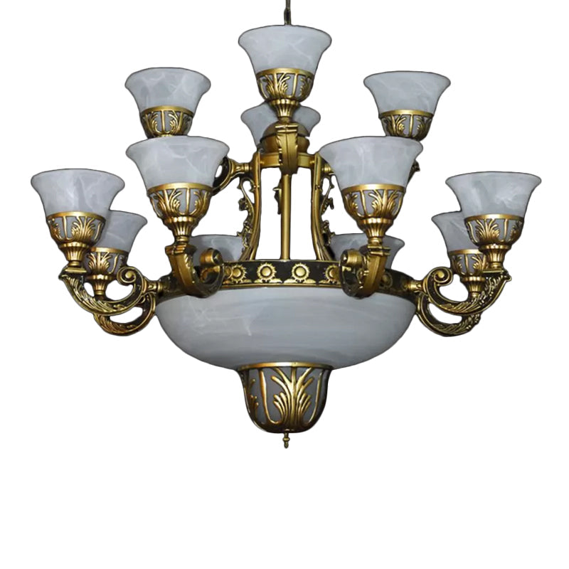 Traditional Style Bell Chandelier 15 Heads Alabaster Glass - Rebooters