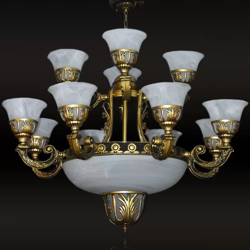 Traditional Style Bell Chandelier 15 Heads Alabaster Glass - Rebooters