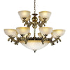 Frosted Patterned Glass Bowl Drop Lamp Rustic 15-Light Chandelier - Rebooters