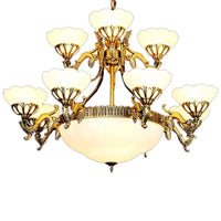 15 Bulbs 2-Tiered Scalloped Chandelier Brass Cream Glass Lamp - Rebooters