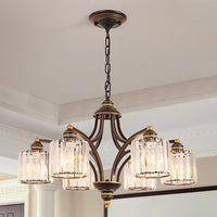 6/8 Lights Chandelier Retro Cylinder Clear Crystal White Glass - Rebooters