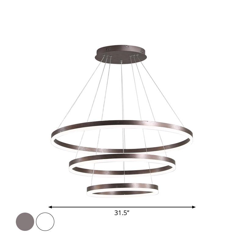 2/3 Tiers Aluminum Pendant Light Fixture Minimalistic White/Coffee LED Chandelier - Rebooters