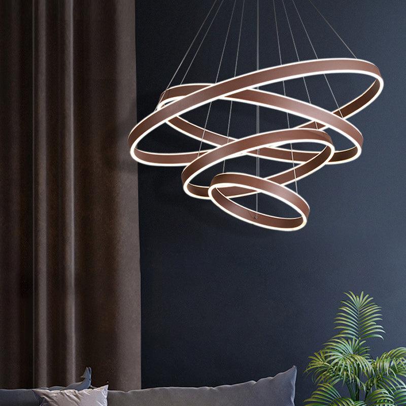 Acrylic 1/2/3-Tiered Hoop Shaped Pendant Brown LED Chandelier - Rebooters