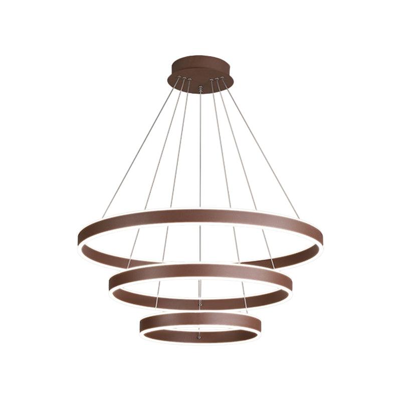 Acrylic 1/2/3-Tiered Hoop Shaped Pendant Brown LED Chandelier - Rebooters