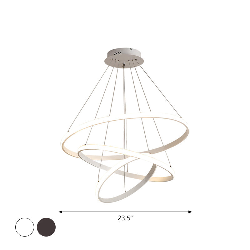 White Coffee Circle Small Large Chandelier Minimalist 3 Head Acrylic LED Ceiling Lamp - Rebooters