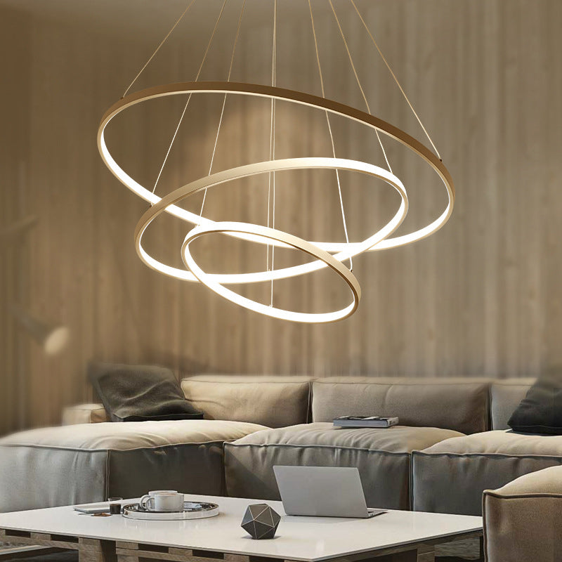 3-Ring Living Room Ceiling Chandelier Acrylic Simple Style LED Pendant Light in Black White Gold - Rebooters