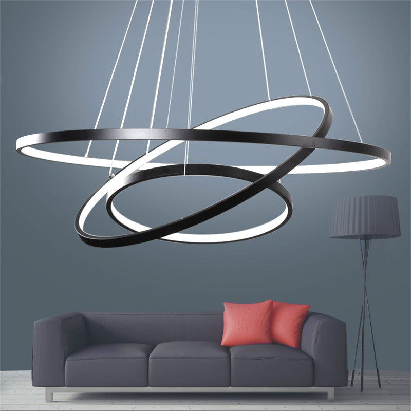 3-Ring Living Room Ceiling Chandelier Acrylic Simple Style LED Pendant Light in Black White Gold - Rebooters