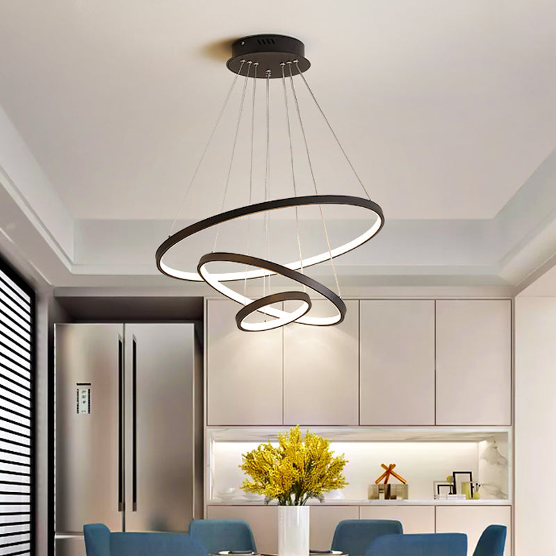 3-Ring Living Room Ceiling Chandelier Acrylic Simple Style LED Pendant Light in Black White Gold - Rebooters