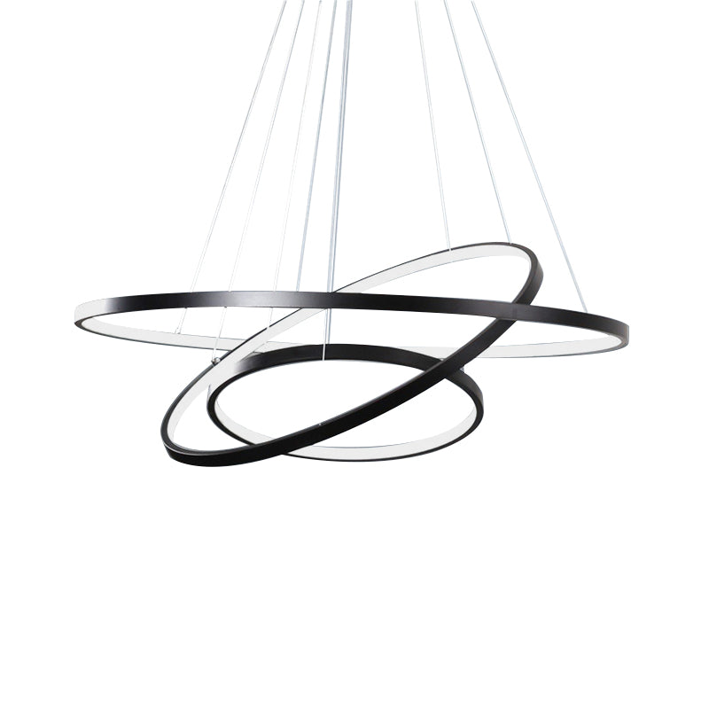 3-Ring Living Room Ceiling Chandelier Acrylic Simple Style LED Pendant Light in Black White Gold - Rebooters