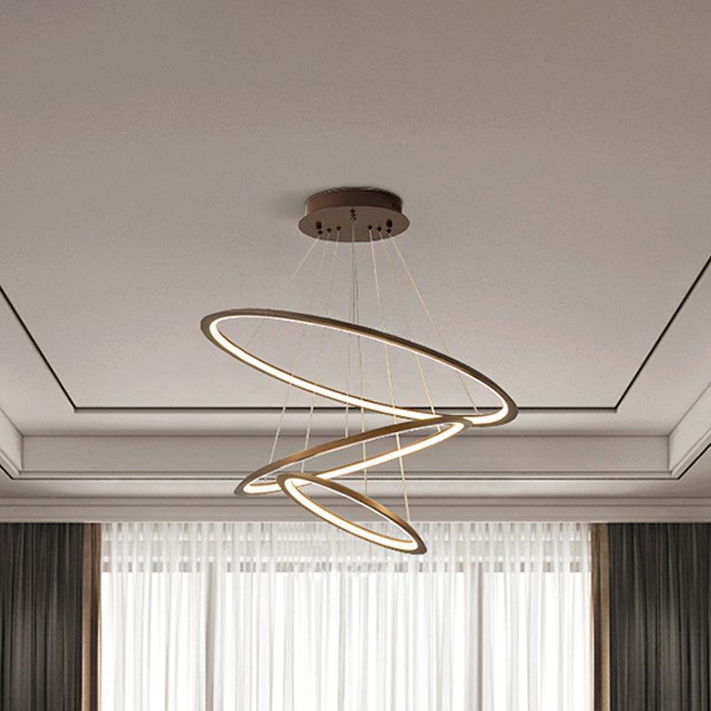 Acrylic 3/4-Tiered Loop Ceiling Hang Light Simplicity Gold Coffee LED Pendant Chandelier - Rebooters