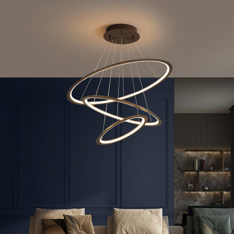 Acrylic 3/4-Tiered Loop Ceiling Hang Light Simplicity Gold Coffee LED Pendant Chandelier - Rebooters