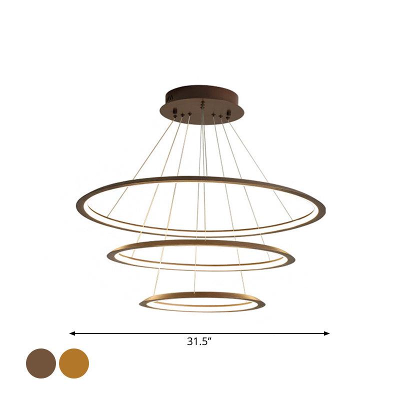 Acrylic 3/4-Tiered Loop Ceiling Hang Light Simplicity Gold Coffee LED Pendant Chandelier - Rebooters