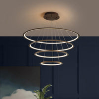 Acrylic 3/4-Tiered Loop Ceiling Hang Light Simplicity Gold Coffee LED Pendant Chandelier - Rebooters