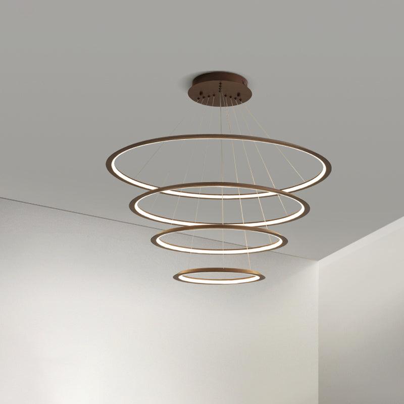 Acrylic 3/4-Tiered Loop Ceiling Hang Light Simplicity Gold Coffee LED Pendant Chandelier - Rebooters