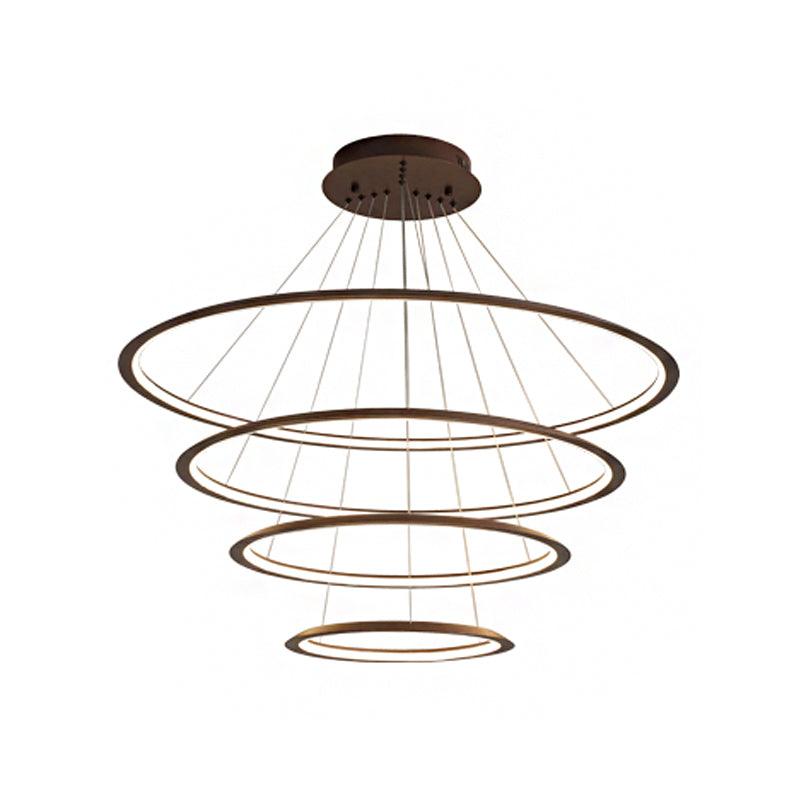 Acrylic 3/4-Tiered Loop Ceiling Hang Light Simplicity Gold Coffee LED Pendant Chandelier - Rebooters