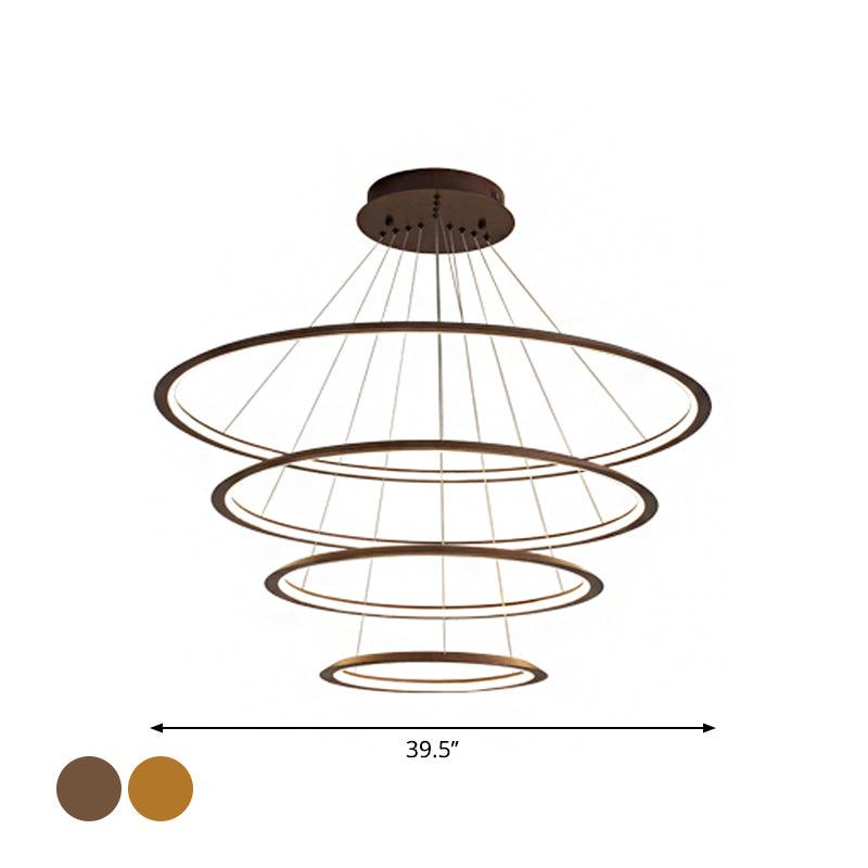 Acrylic 3/4-Tiered Loop Ceiling Hang Light Simplicity Gold Coffee LED Pendant Chandelier - Rebooters