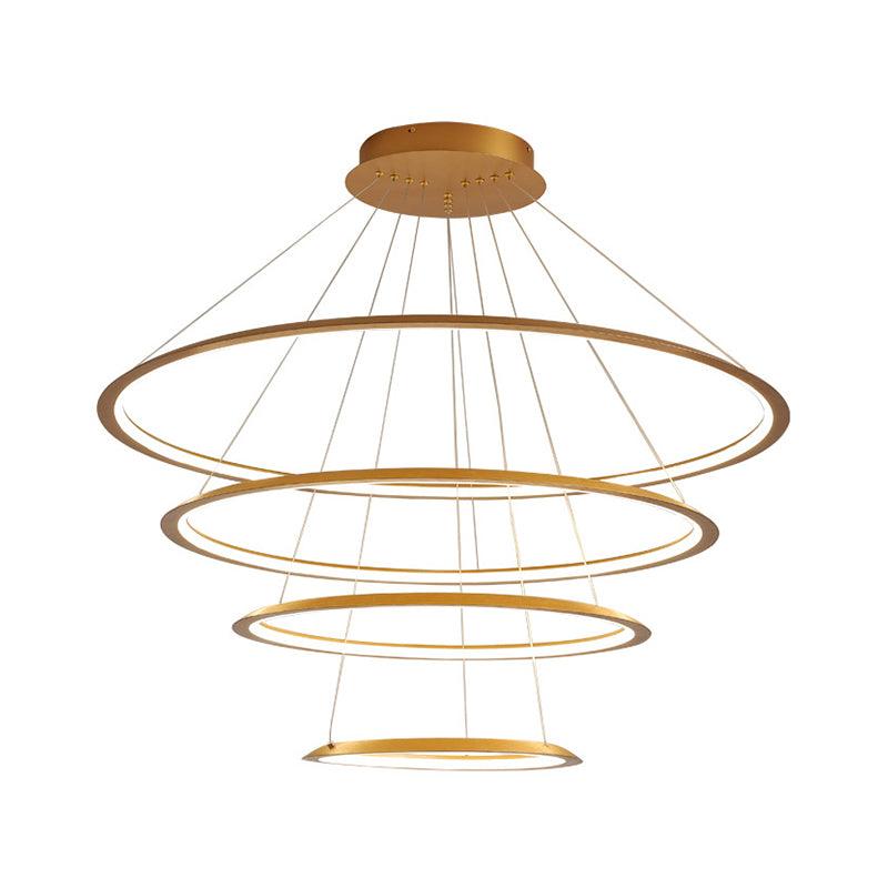 Acrylic 3/4-Tiered Loop Ceiling Hang Light Simplicity Gold Coffee LED Pendant Chandelier - Rebooters