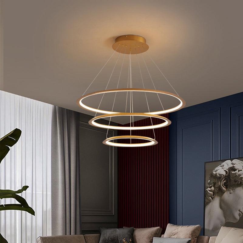 Acrylic 3/4-Tiered Loop Ceiling Hang Light Simplicity Gold Coffee LED Pendant Chandelier - Rebooters