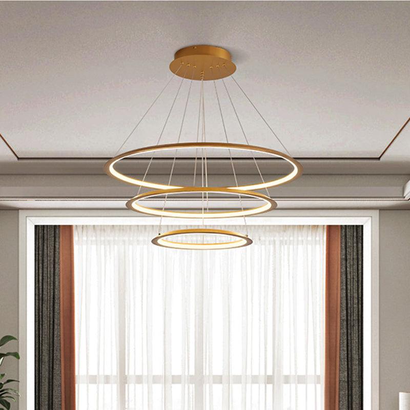 Acrylic 3/4-Tiered Loop Ceiling Hang Light Simplicity Gold Coffee LED Pendant Chandelier - Rebooters