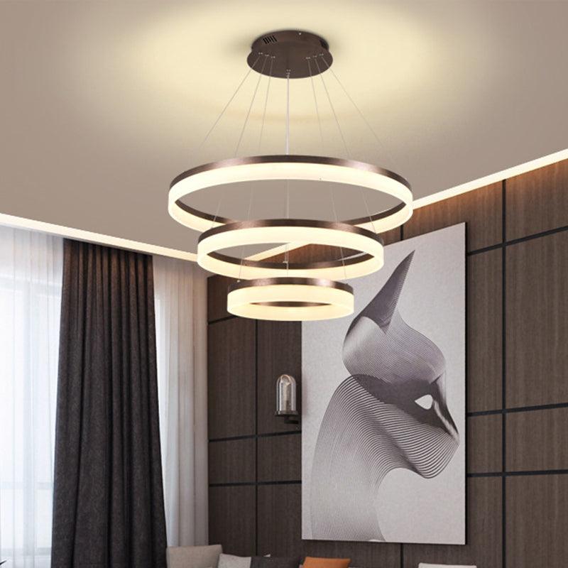 1/2/3-Tier Circle Chandelier Light Minimalistic Acrylic Brown - Rebooters