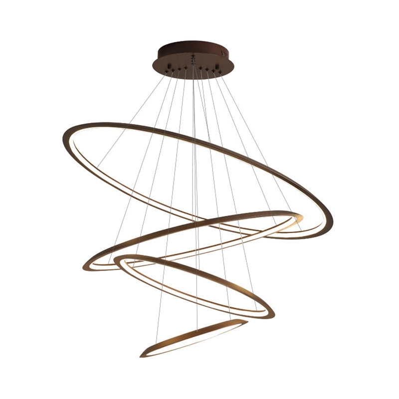 3/4 Tiers Slim Hoop Pendant Lighting Simple Aluminum LED Chandelier Gold Coffee - Rebooters