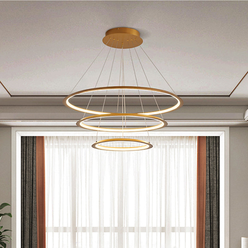 3/4 Tiers Slim Hoop Pendant Lighting Simple Aluminum LED Chandelier Gold Coffee - Rebooters