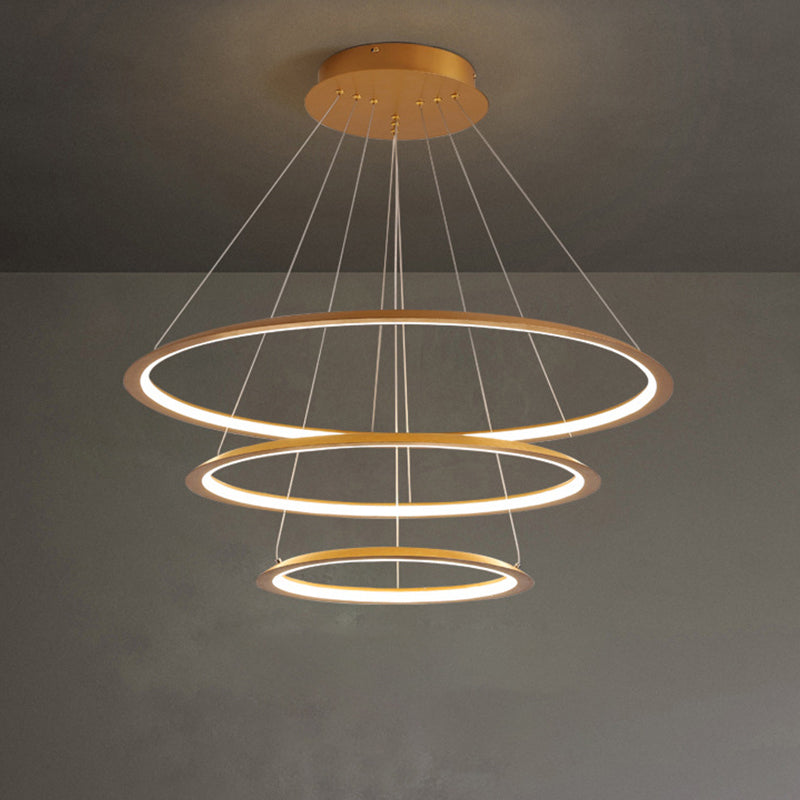 3/4 Tiers Slim Hoop Pendant Lighting Simple Aluminum LED Chandelier Gold Coffee - Rebooters