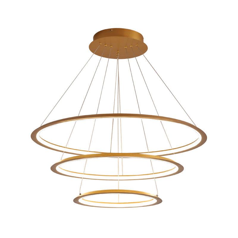 3/4 Tiers Slim Hoop Pendant Lighting Simple Aluminum LED Chandelier Gold Coffee - Rebooters
