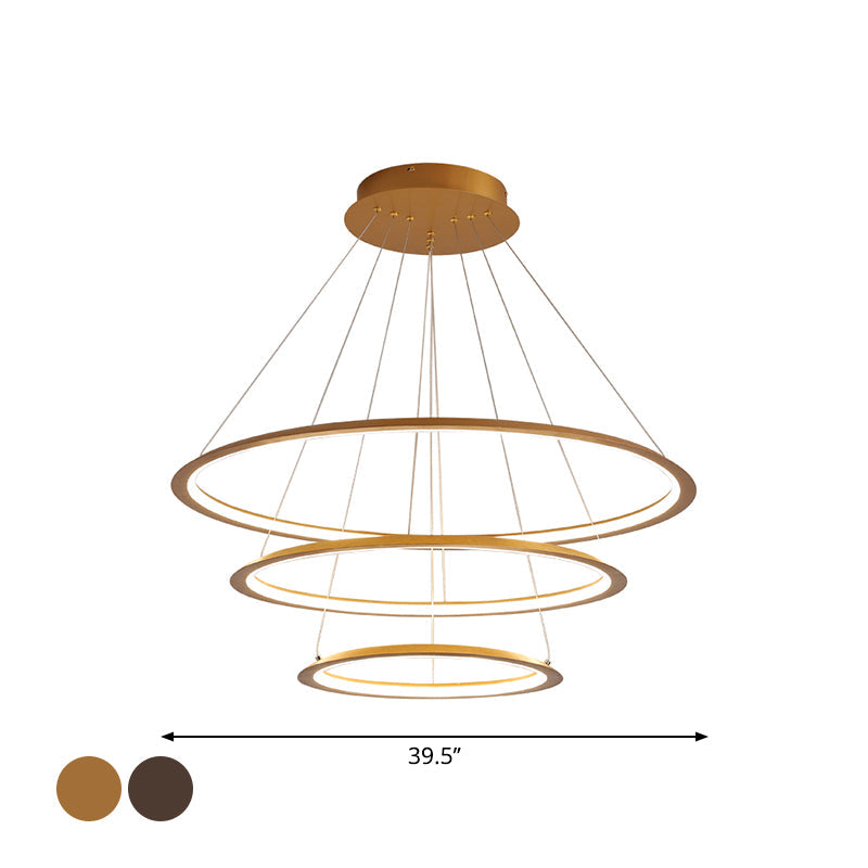 3/4 Tiers Slim Hoop Pendant Lighting Simple Aluminum LED Chandelier Gold Coffee - Rebooters