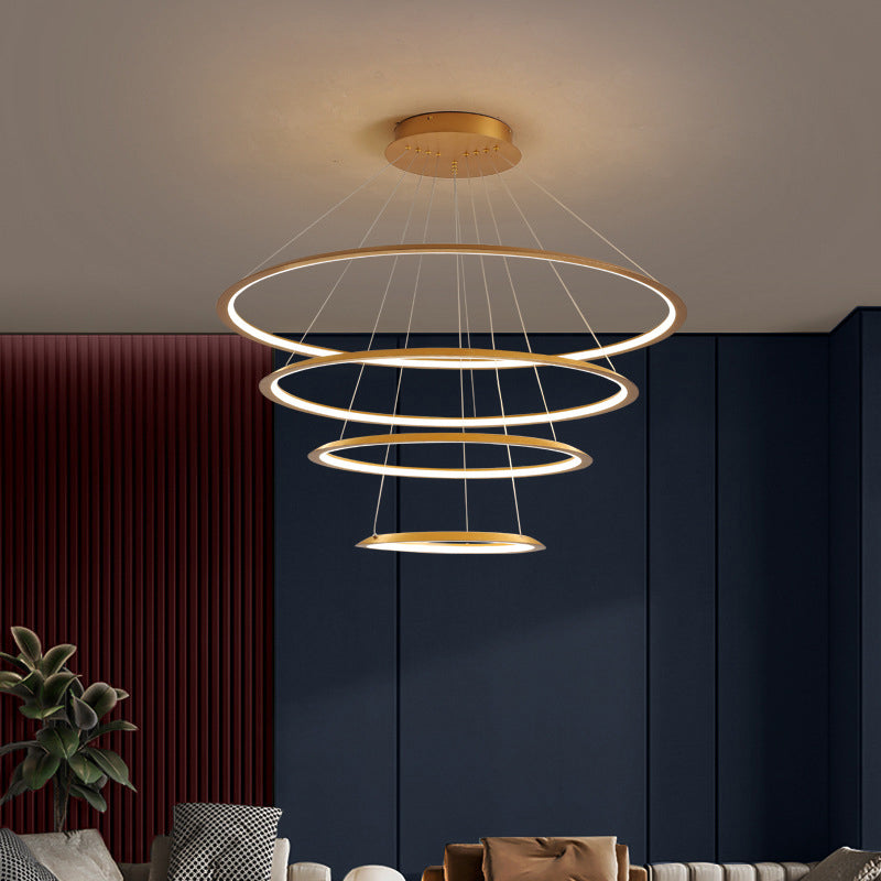 3/4 Tiers Slim Hoop Pendant Lighting Simple Aluminum LED Chandelier Gold Coffee - Rebooters