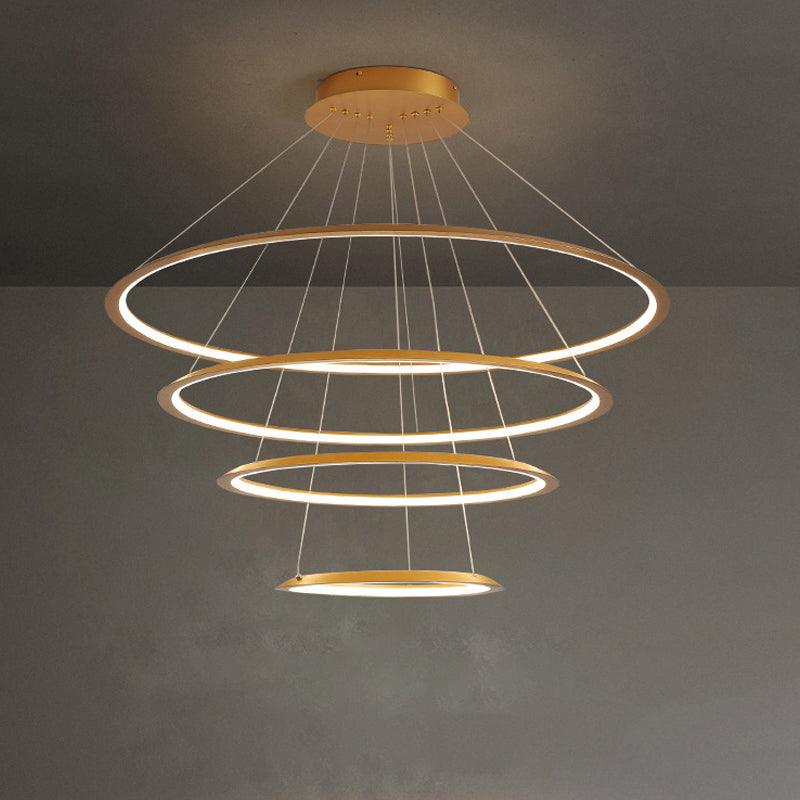 3/4 Tiers Slim Hoop Pendant Lighting Simple Aluminum LED Chandelier Gold Coffee - Rebooters