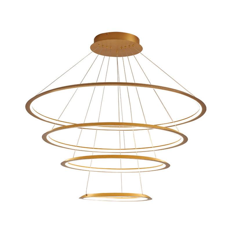 3/4 Tiers Slim Hoop Pendant Lighting Simple Aluminum LED Chandelier Gold Coffee - Rebooters