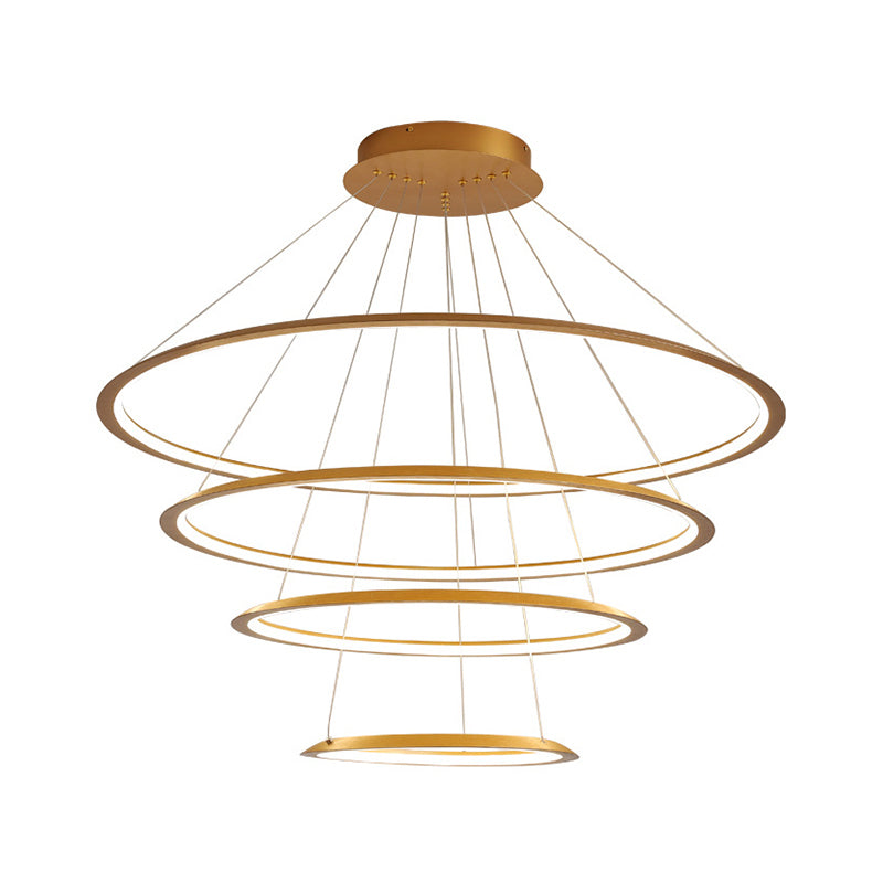 3/4 Tiers Slim Hoop Pendant Lighting Simple Aluminum LED Chandelier Gold Coffee - Rebooters