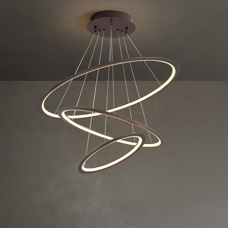 3/4 Tiers Slim Hoop Pendant Lighting Simple Aluminum LED Chandelier Gold Coffee - Rebooters