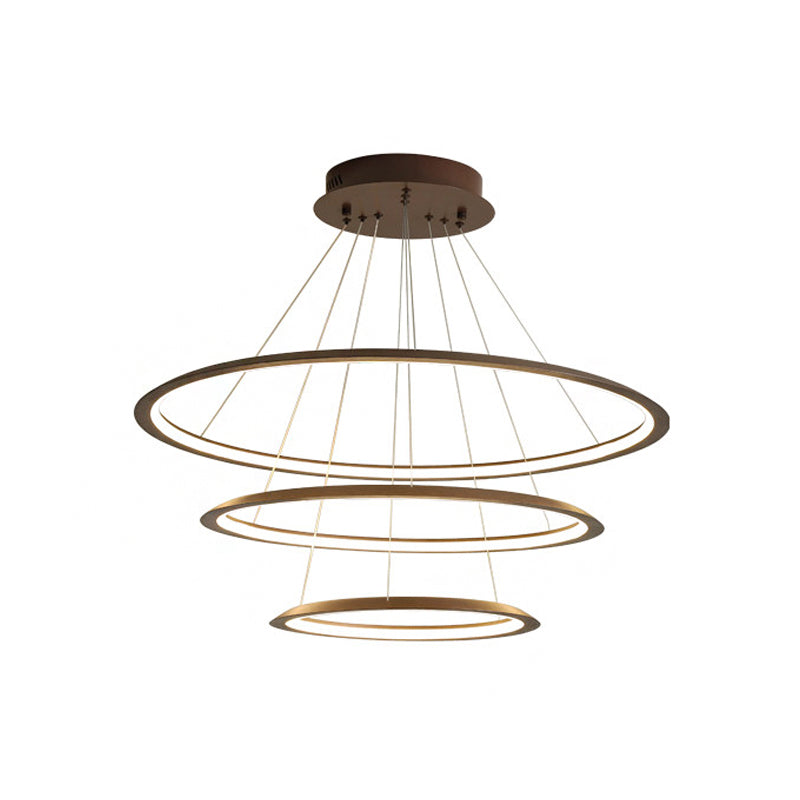 3/4 Tiers Slim Hoop Pendant Lighting Simple Aluminum LED Chandelier Gold Coffee - Rebooters