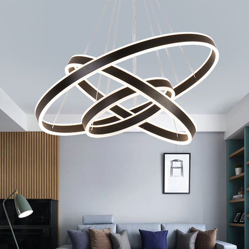 2/3-Tier Bedroom Ceiling Pendant Aluminum Modernist LED Hoop Chandelier in Black - Rebooters